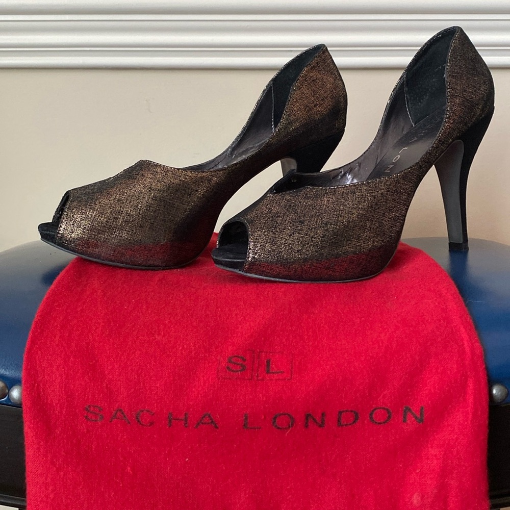 Sacha London Bronze Peep Toe Pumps